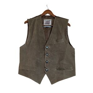 Vintage 90s I.O.U. Mens Brown Suede Leather Vest Western Cowboy Sz Md